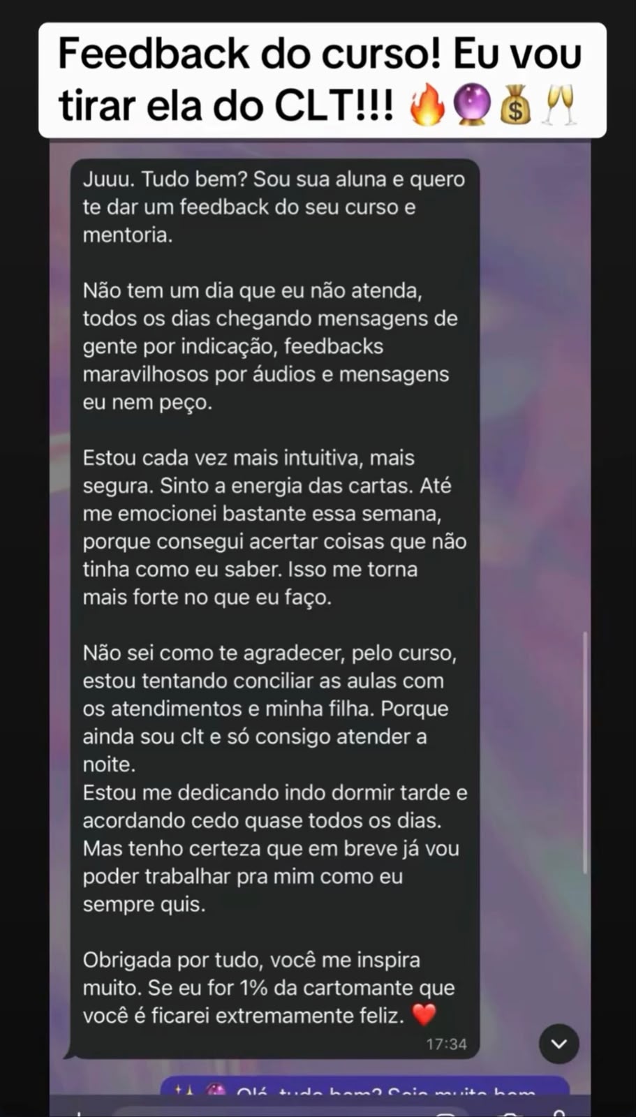 Depoimento de aluna da 1ª turma